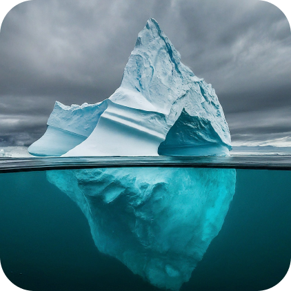 View of an iceberg above and below the waterline.